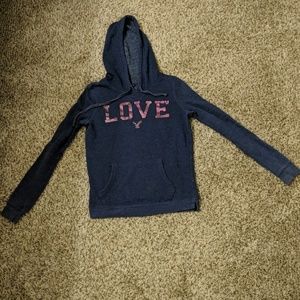 American Eagle navy blue 'LOVE' hooded sweatshirt